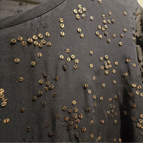 Eileen Fisher Black Sheer Dancing Sequined Top Black Gold Size S NWOT - Picture 2 of 3